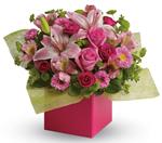 - Any time is the perfect time to send a pink-me-up with this lush arrangement of lilies, roses and asters!