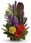 - Artfully yours. Impress that special someone with this natural sculpture featuring gerberas, roses, stock and ti leaves.