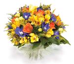 - Brighten someones day with this colourful posy-style bouquet of freesias, solidaster, alstroemeria and roses.