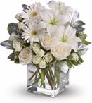 - You couldnt wish for a prettier or more dazzling arrangement of wonderful white blossoms. Striking ivory roses, white spray r