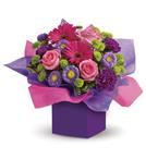 - If someone you know loves the colours pink and purple,this box arrangement will create a sensation! A flower arrangement desig
