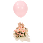 This bouquet comes complete with gorgeous flowers, a bear and a latex balloons