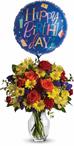 - Make birthday spirits soar by sending this fabulously fun vase arrangement and balloon. Bright primary colours make it perfect