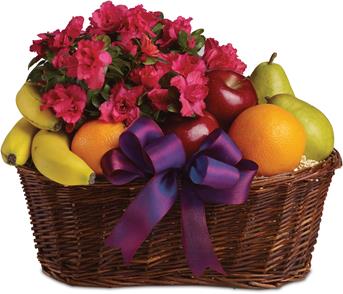 - Heres a tasteful gift for any occasion. Fruit and a flowering plant, what could be better than that?