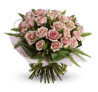 - What a beautiful bunch! Punch up the romance with this lush,lovely bouquet of whisper-pink roses and delicate greenery.