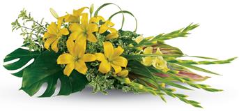 - Send your warmest wishes and celebrate a bright life with this sunny spray of lilies and gladiolus.
