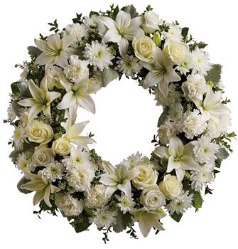 - A ring of fragrant, bright white blossoms will create a serene display at any service. This classic wreath is a thoughtful exp