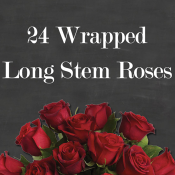 24 wrapped long stem roses