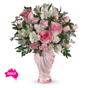Dress up Mum's special day with this exquisite Love glass vase, filled with roses and other favourites